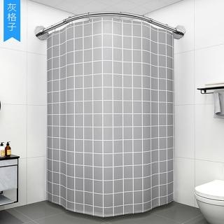 【寶盒百貨】寬200×180北歐風簡約小灰格加厚滌綸布浴簾(浴室防水浴簾隔間 窗簾 隔斷簾 附環扣 免打孔)