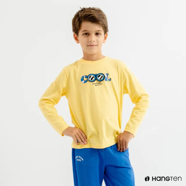 【Hang Ten】童裝-Big Blue有機棉海洋風格長袖T恤(黃色)
