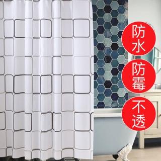 【寶盒百貨】寬180×180黑白灰大方格浴簾PEVA金屬釦眼(加厚防水防黴 乾溼分離 免打孔窗簾拉簾 附掛勾)