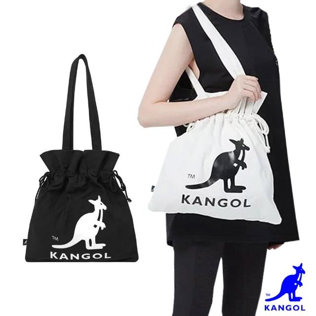 【KANGOL】英國袋鼠質感棉布抽繩托特包