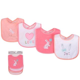 【Luvable Friends 甜蜜寶貝】嬰幼兒口水巾圍兜4入組 上層棉質吸水/底層防水 甜心兔兔(LF01784)