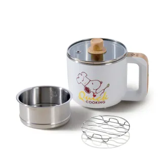 【SNOOPY 史努比】1.2L-吃貨系列-S19 多功能美食料理電火快煮鍋+M1909蒸具二件套(BY011019/SY011019-09)