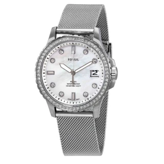 【FOSSIL】珍珠貝銀色不鏽鋼女士腕錶(ES5074)