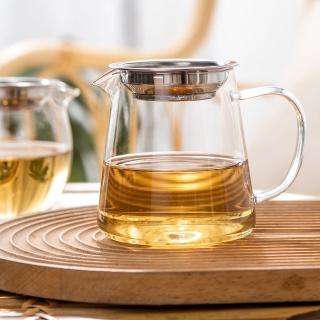 【美味好夥伴】直身耐熱玻璃茶海公道杯加不鏽鋼茶漏 400cc(公杯 分茶器 茶漏 茶濾網)