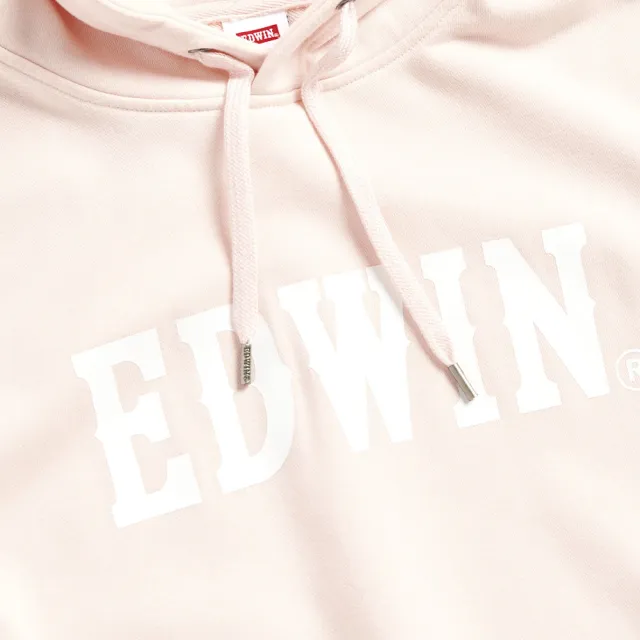 【EDWIN】女裝 LOGO長袖連帽T恤(淡粉色)