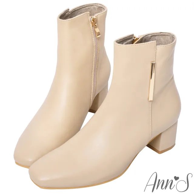 【Ann’S】可以穿很久-直條金屬全真皮小羊皮粗跟短靴5cm(杏)