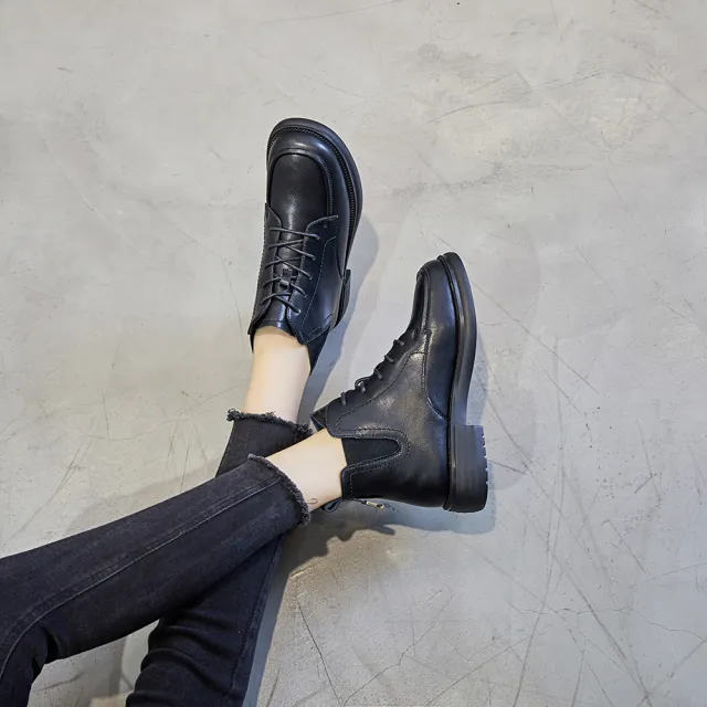 【T2R】正韓空運-真皮綁帶造型厚底短靴-增高3.5公分-黑/米棕(5985-2216/5985-2217)