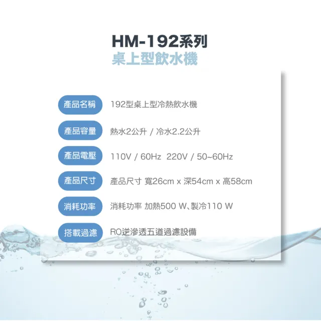 【麗水生活】HM-192溫熱桌上型飲水機(桌上型飲水機)