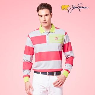【Jack Nicklaus 金熊】GOLF男款條紋吸濕排汗POLO衫/高爾夫球衫(粉紅色)