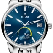 【TITONI 梅花錶】大師系列天文台認證機械錶 動力儲存指示 藍面黃色指示鋼帶 41mm(94388 S-677)