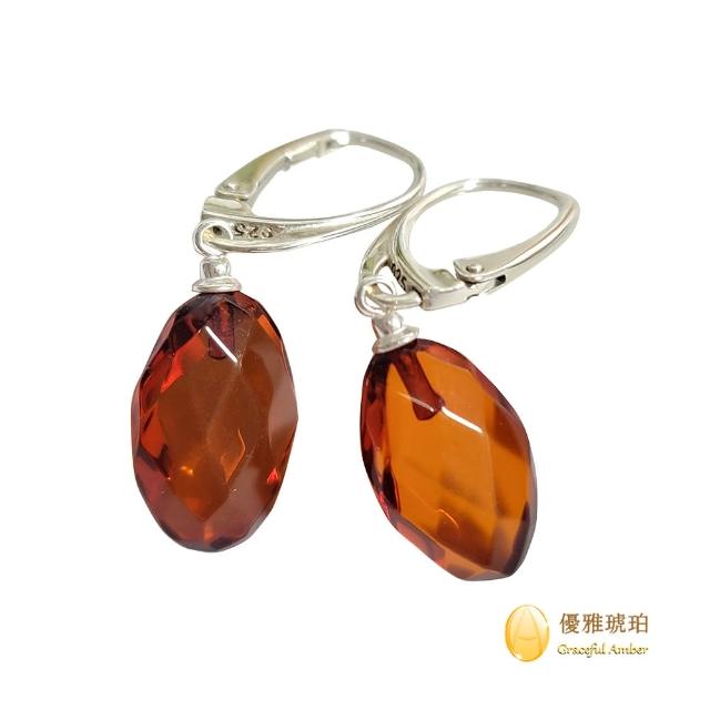【優雅琥珀】來自波羅地海 光燦亮麗 鑽面自由橢圓形琥珀耳環(手工精心研磨 四面八方鑽賺耳環)