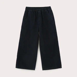 【Hang Ten】女童-WIDE LEG FIT寬口鬆緊高腰丹寧褲(深藍色)