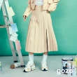 【gozo】minus g-限量系列 垂墜滑料雙開衩百褶裙(兩色)