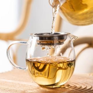 【美味好夥伴】龍蛋型耐熱玻璃茶海公道杯加不鏽鋼茶漏 400cc(公杯 分茶器 茶漏 茶濾網)