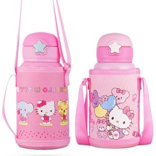 【優貝選】三麗鷗 凱蒂貓 HELLO KITTY 兒童可愛吸管保冷/保溫水壺套組550ML(平輸品)