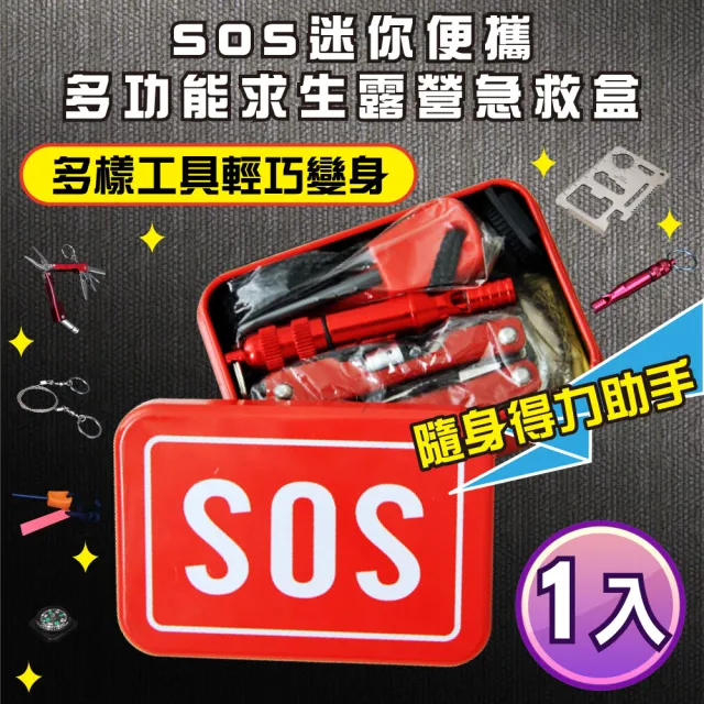 【新錸家居】SOS迷你便攜多功能急救盒-1入(求生/露營/手電筒/鉗子/打火石/指南針/口哨/線鋸)