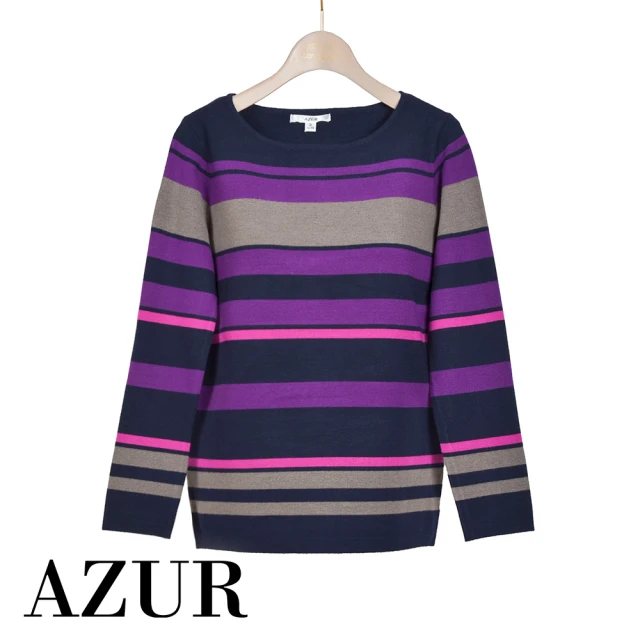 【AZUR】撞色感條紋針織上衣