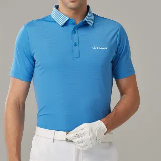 【GoPlayer】男短袖上衣-條紋領藍(高爾夫球衫 polo衫 運動衫)