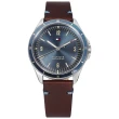 【Tommy Hilfiger】簡約時尚 美式經典 礦石強化玻璃 真皮手錶 藍x銀框x紅褐 42mm(1791905)