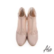 【A.S.O 阿瘦集團】時尚流行 璀璨幸福蕾絲鑽飾低筒靴(卡其)