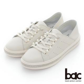【bac】珍珠點綴平底休閒鞋(米色)