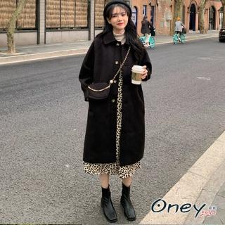 【ONEY 歐妮】★氣質中長款毛呢外套(秋冬/舒適寬鬆/風衣外套/翻領外套)