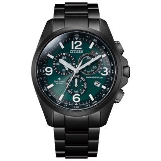 【CITIZEN 星辰】PROMASTER 穿越時空光動能電波計時男錶-黑x綠/45.4mm 母親節限定(CB5925-82X)