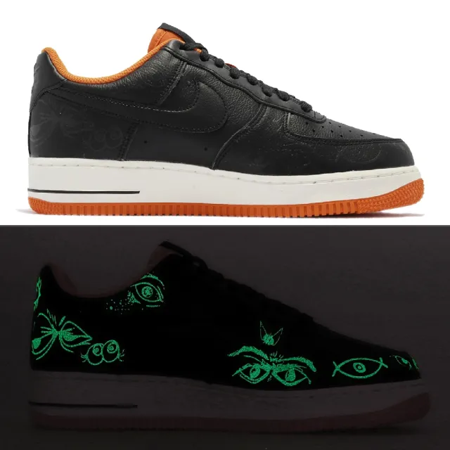 【NIKE 耐吉】休閒鞋 Air Force 1 07 PRM 男鞋 經典款 萬聖節 夜光鞋面 皮革 球鞋穿搭 黑 橘(DC8891-001)