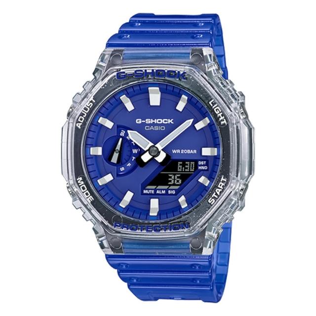 【CASIO 卡西歐】G-SHOCK 數位雙顯設計 半透明 樹脂錶帶 防水 200 米 耐衝擊(GA-2100HC-2A)