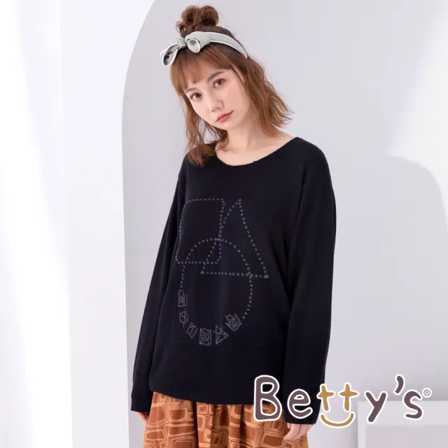 【betty’s 貝蒂思】長版圓領幾何圖毛衣(黑色)