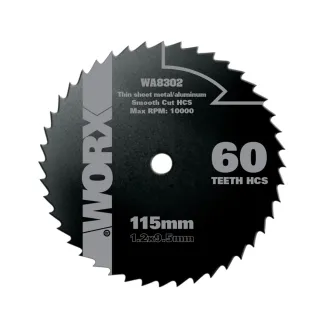 【WORX 威克士】115mm 60T HCS 高碳鋼木材鋸片(WA8302)