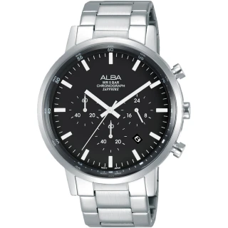 【ALBA】Prestige三眼計時腕錶-黑銀色 42mm(VD53-X296D/AT3D33X1)