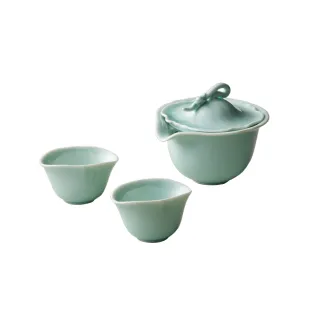 【安達窯】青瓷 - 夏鳴雙人簡泡茶組 - 3件組禮盒裝(茶壺+茶杯)