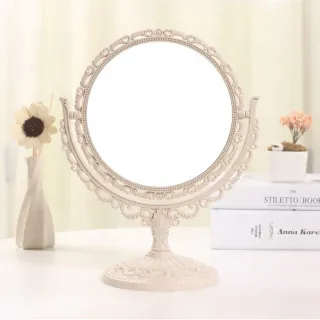 【幸福揚邑】歐式麥稈化妝鏡旋轉放大雙面桌鏡(三款可選)