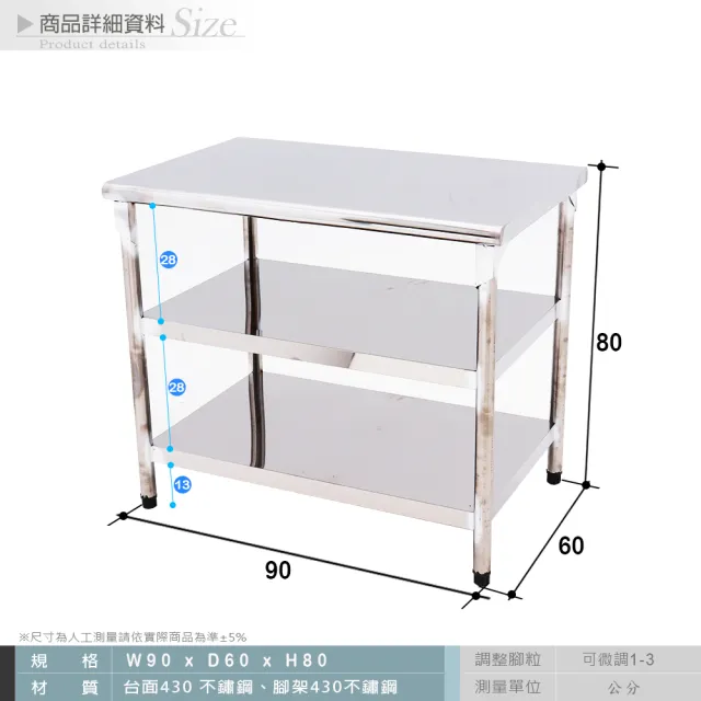 【Abis】客製商品-豪華升級版60X90CM三層圓角430不鏽鋼桌/料理桌/工作桌/工作台/流理台(2尺X3尺)