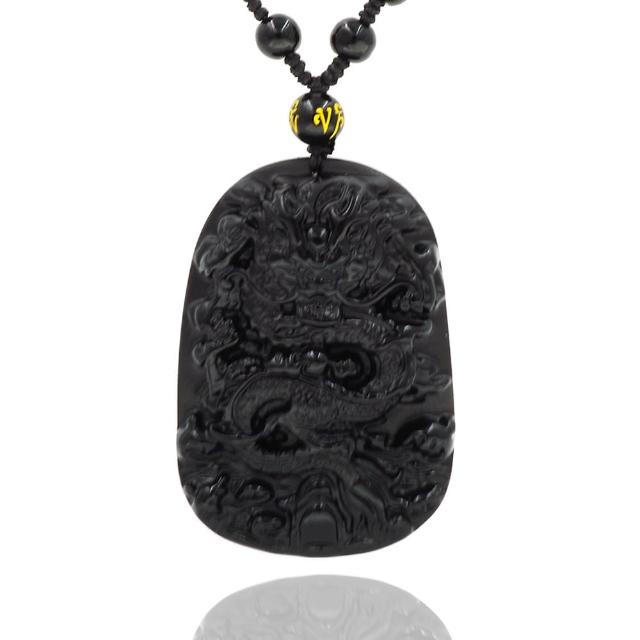 【喜緣玉品】天然黑曜石 龍天護佑 玉珮
