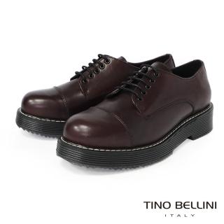 【TINO BELLINI 貝里尼】歐洲進口英倫風範牛皮圓頭厚底綁帶鞋FYCT0027(安可拉紅)