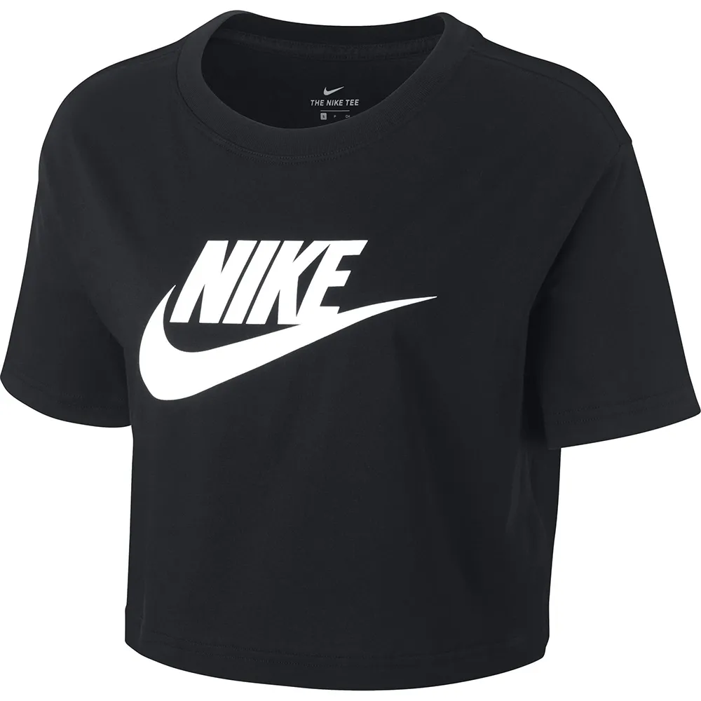 【NIKE 耐吉】上衣 女款 短袖上衣 短版 運動 AS W NSW TEE ESSNTL CRP ICN FT 黑 BV6176-010