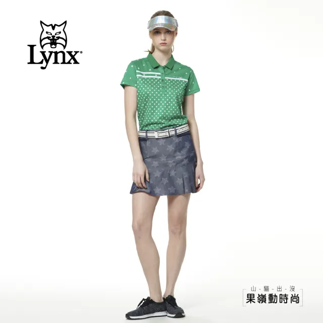 【Lynx Golf】女款日本進口布料滿版星星印花羅紋配布運動褲裙(藍色)