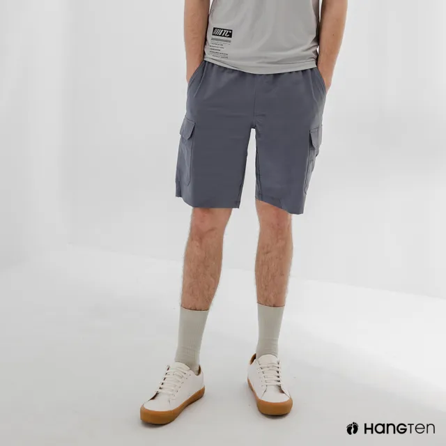 【Hang Ten】男裝-恆溫多功能-REGULAR FIT標準四向彈力吸濕快乾抗曬多口袋運動短褲-灰
