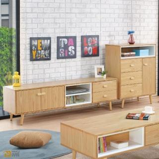 【WAKUHOME 瓦酷傢俱】SUN簡約無印風6尺電視櫃+展示置物櫃A003-439-4+5