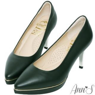 【Ann’S】走路有風-小羊皮素綿防水臺電鍍細跟尖頭高跟鞋8.5cm(黑)
