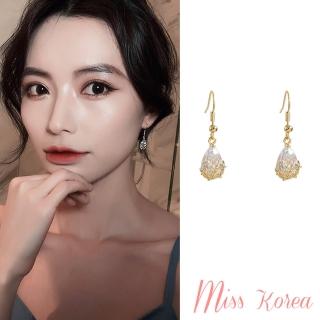 【MISS KOREA】韓國設計925純銀耳勾法式浪漫水滴寶石花朵耳環