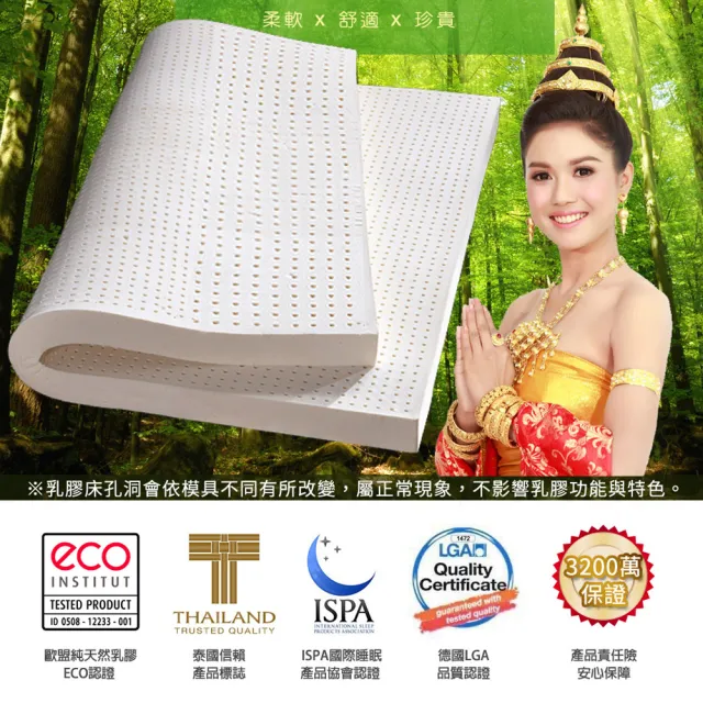 【LooCa】贈枕x2-法國防蹣防蚊 2.5cm泰國乳膠床墊(雙人5尺)