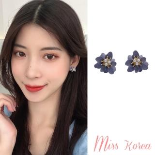 【MISS KOREA】韓國設計S925銀針紫色立體雙層花瓣珍珠花芯造型耳環