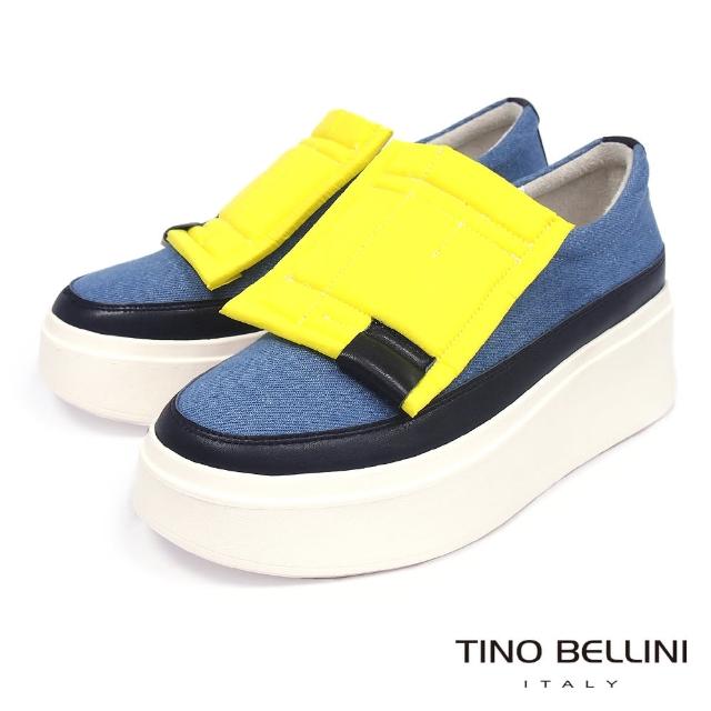 【TINO BELLINI 貝里尼】潮流元素撞色造型厚底休閒鞋FCO0011(牛仔藍)