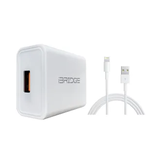 【iBRIDGE】QC3.0 18W急速快充充電器+Lightning傳輸充電線(Apple蘋果充電組)