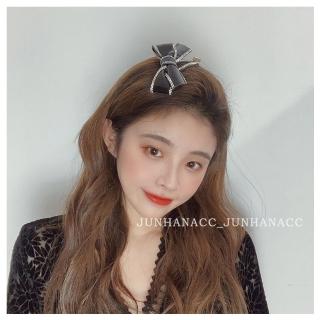 【HaNA 梨花】韓國復古印象．手工皮革鑲鑽蝴蝶結水鑽髮夾(髮夾 髮梳 髮插 髮簪)