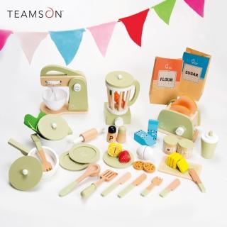 【Teamson】小廚師豪華48件木製廚房切切樂玩具組 綠色(配件4套彩盒)