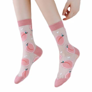 【OT SHOP】女款日系水果圖案透膚絲襪 玻璃襪 中筒襪 M1122-多色可選(春夏潮流配件 日系文青 襪子)